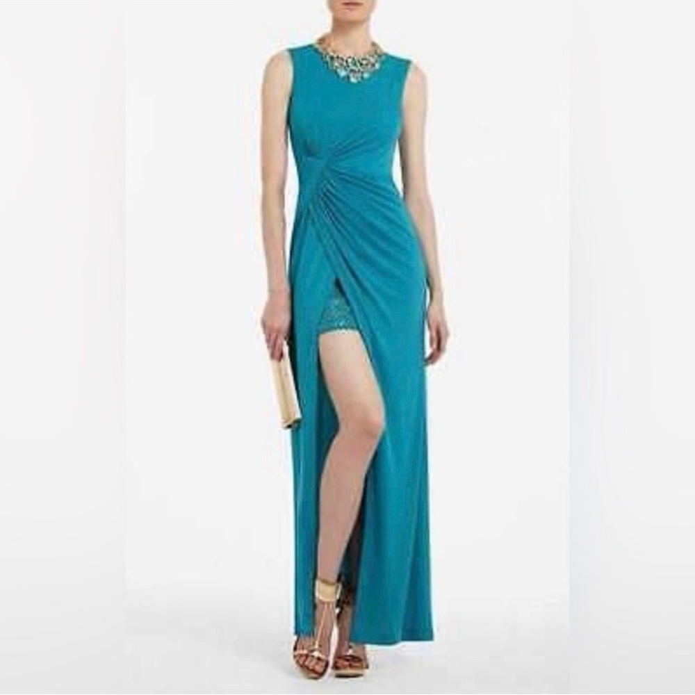 BCBGMAXAZRIA Ariel Draped Jade Open Back Maxi Dress NWOT Size X-Small